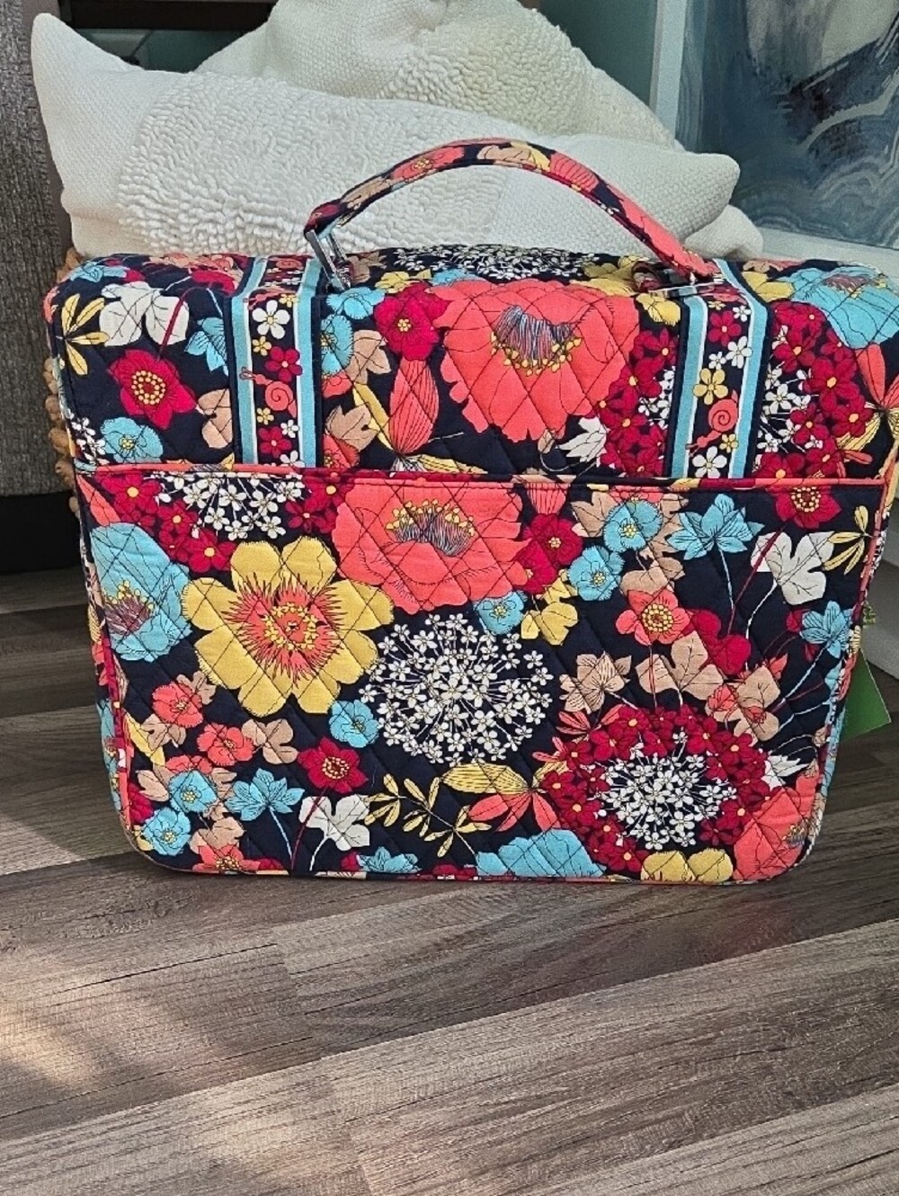 Vera Bradley Happy Snails Quilted Laptop Satchel with Bright Floral Print NWT - Picture 4 of 17
